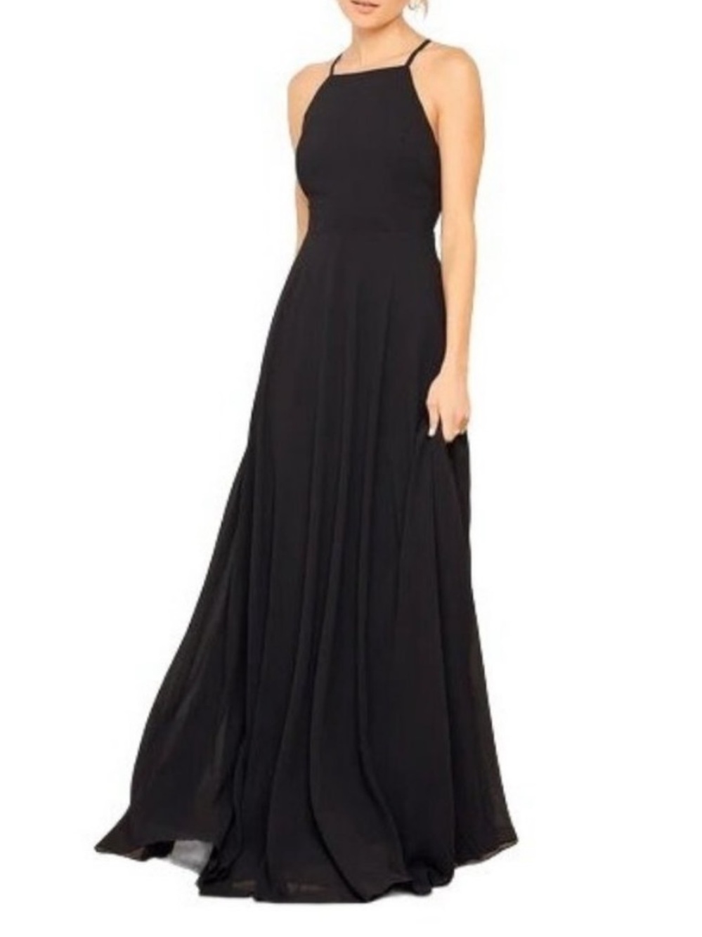 Lulu's Mythical Kind of Love Black Criss Cross Straps Flowy Chiffon Maxi Dress S